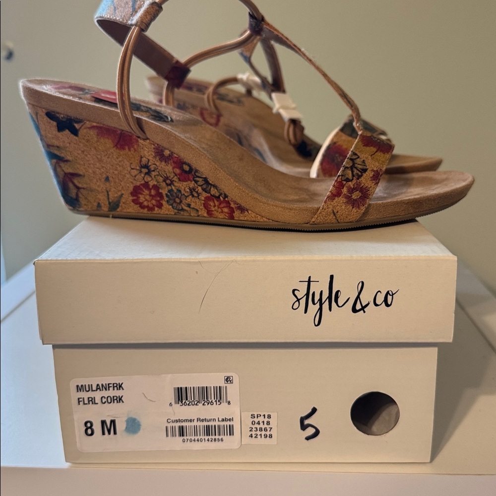 Style & Co Floral Print Cork Wedge Sandals - Picture 4 of 5